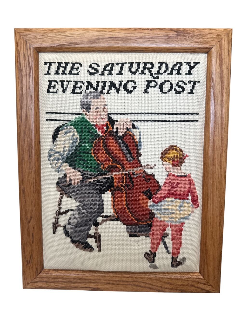 Vintage Cross Stitched Rockwell Meeting of the Minds Wall Art